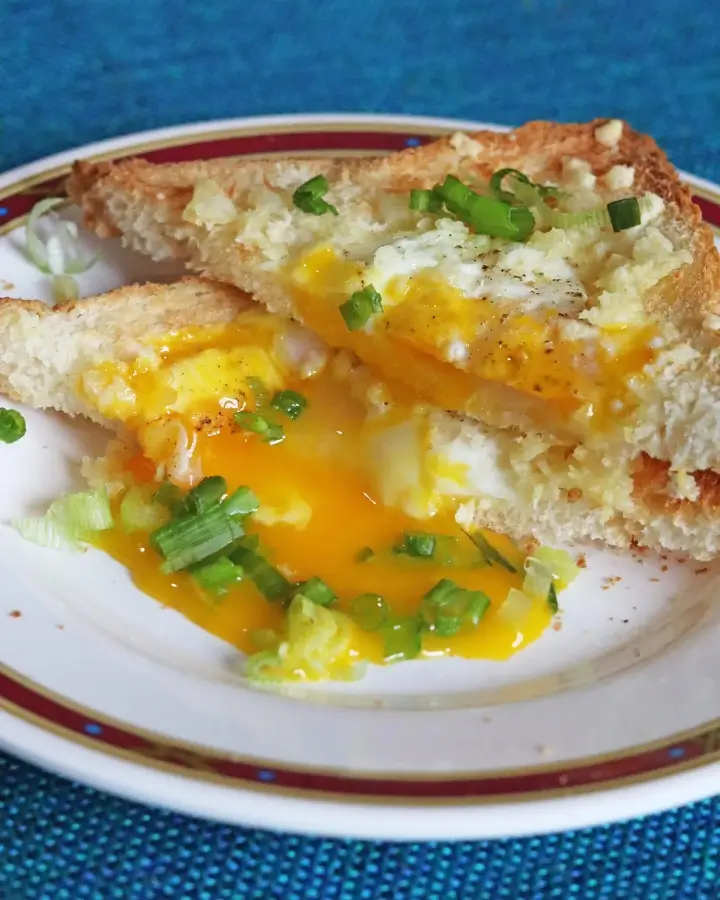Air fryer egg toast served for breakfast on a plate