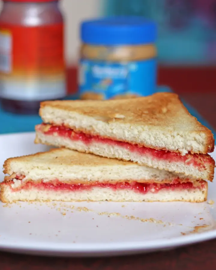 Crispy air fryer peanut butter and jelly sandwich with golden toasted bread