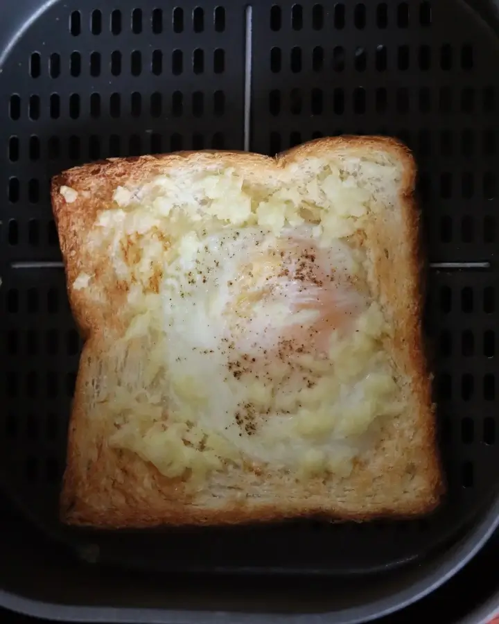 Crispy air fryer egg toast with a soft runny yolk