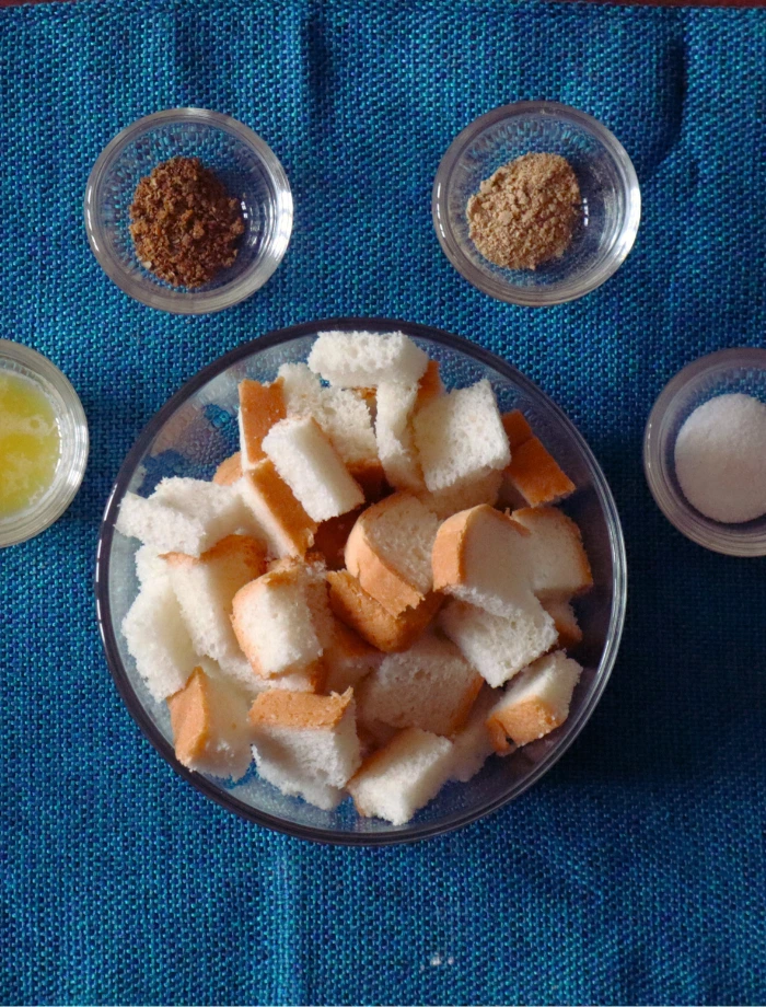 Golden brown homemade air fryer croutons made with seasoned bread