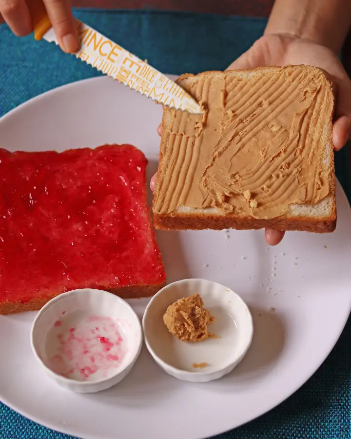 Homemade peanut butter and jelly sandwich toasted in the air fryer until golden