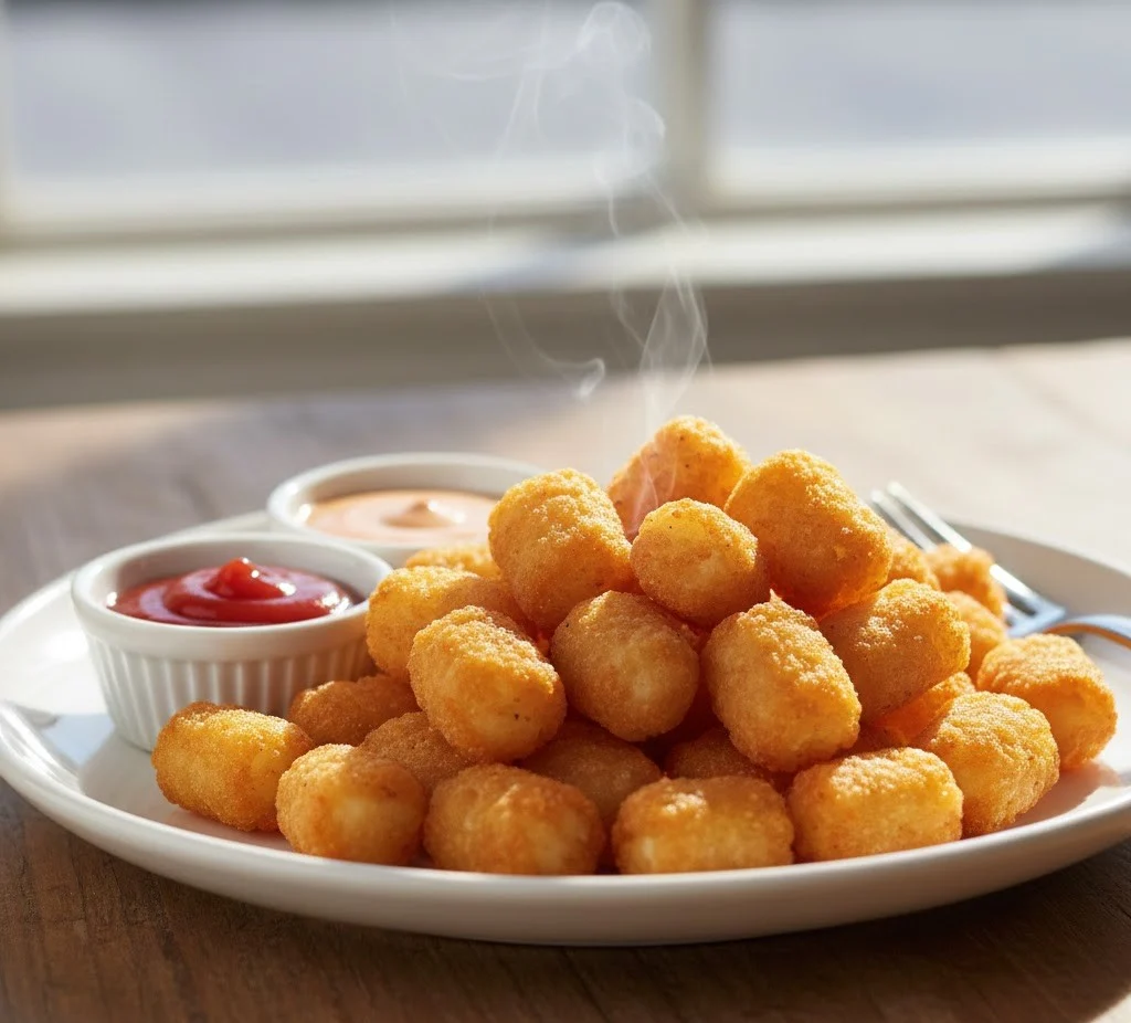 Air fryer snacks, crispy tater tots with dipping sauces