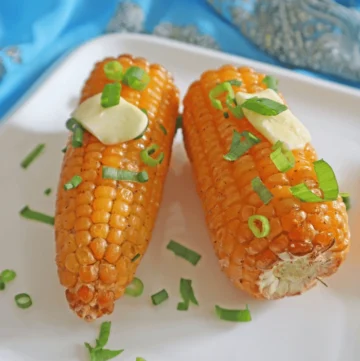 Fresh corn on the cob cooked perfectly in an air fryer