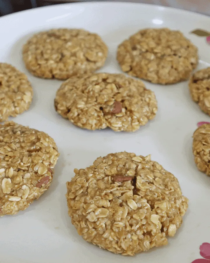 Golden air fryer oatmeal cookies on a plate