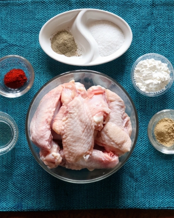 Homemade air fryer frozen chicken wings garnished with herbs and served fresh