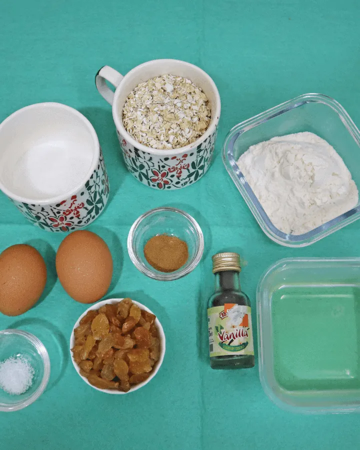 Ingredients for air fryer oatmeal cookies laid out on a counter