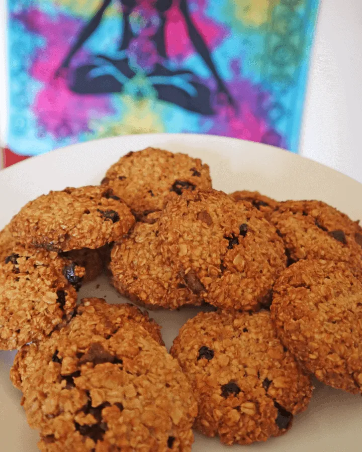 Soft and chewy air fryer oatmeal cookies served on a plate