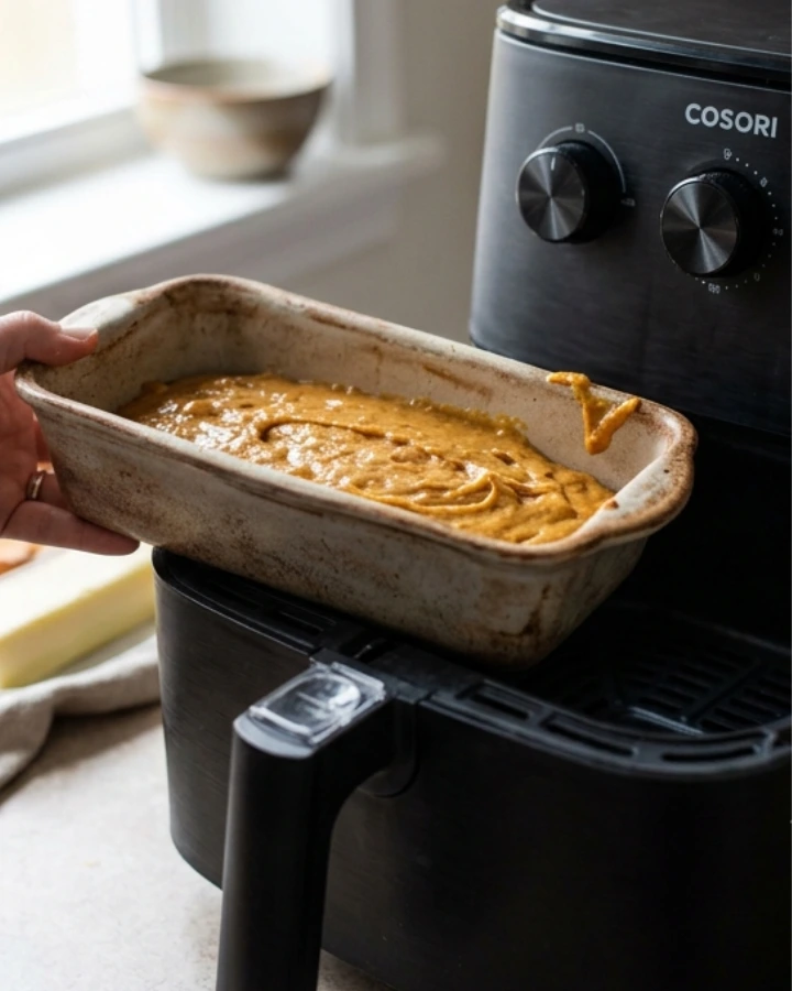 Enjoy bakery-style Air Fryer Pumpkin Bread with a tender crumb and rich pumpkin flavor.