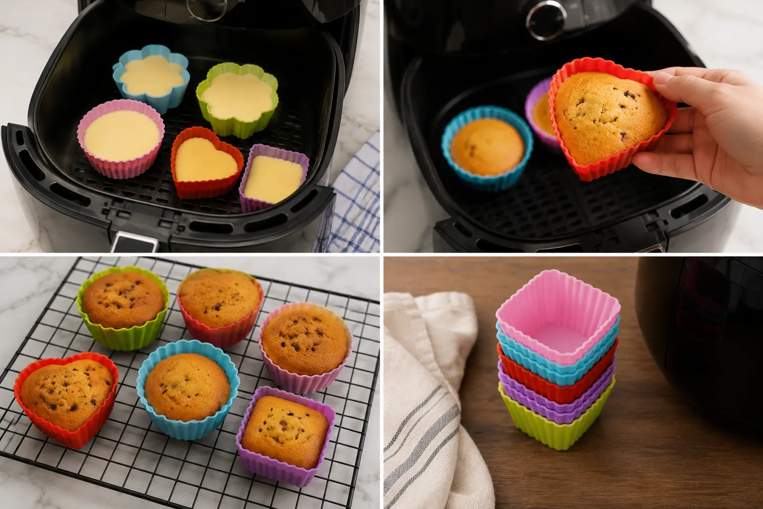 Finished muffins turned out of silicone molds after air frying