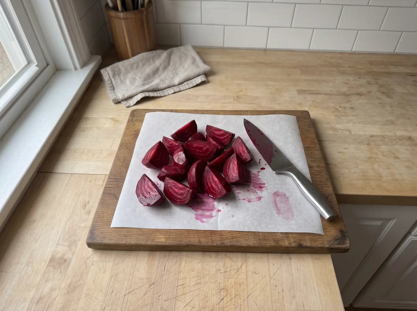 Peeled beets cut into one inch wedges