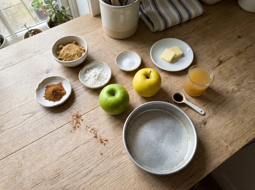 Ingredients for air fryer cinnamon apples: apples, brown sugar, cinnamon, cornstarch, butter and cider