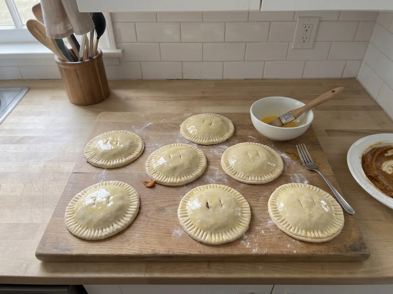 Pumpkin hand pies sealed, crimped and vented