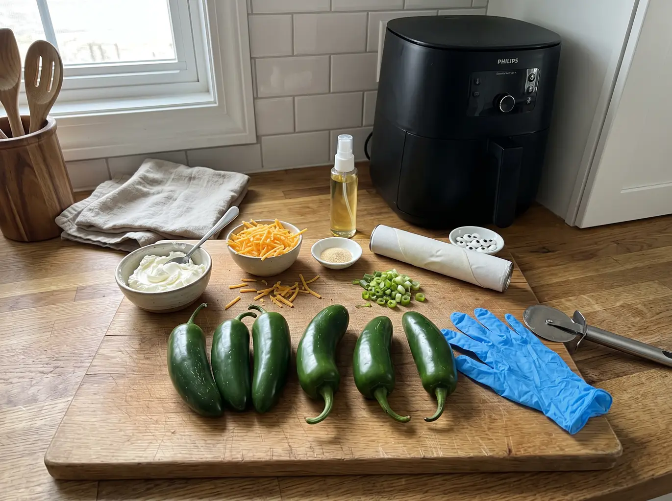 Jalapenos, cream cheese, cheddar and crescent dough for poppers