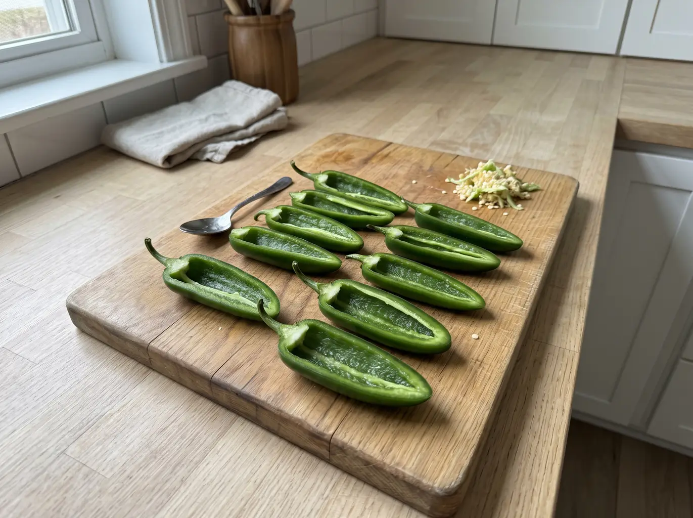 Jalapenos halved lengthwise and scraped clean of seeds