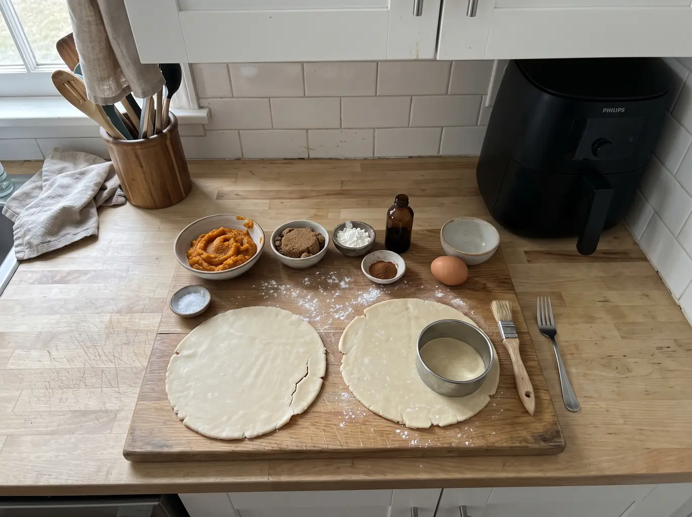 Pie crust, canned pumpkin and spices for air fryer hand pies