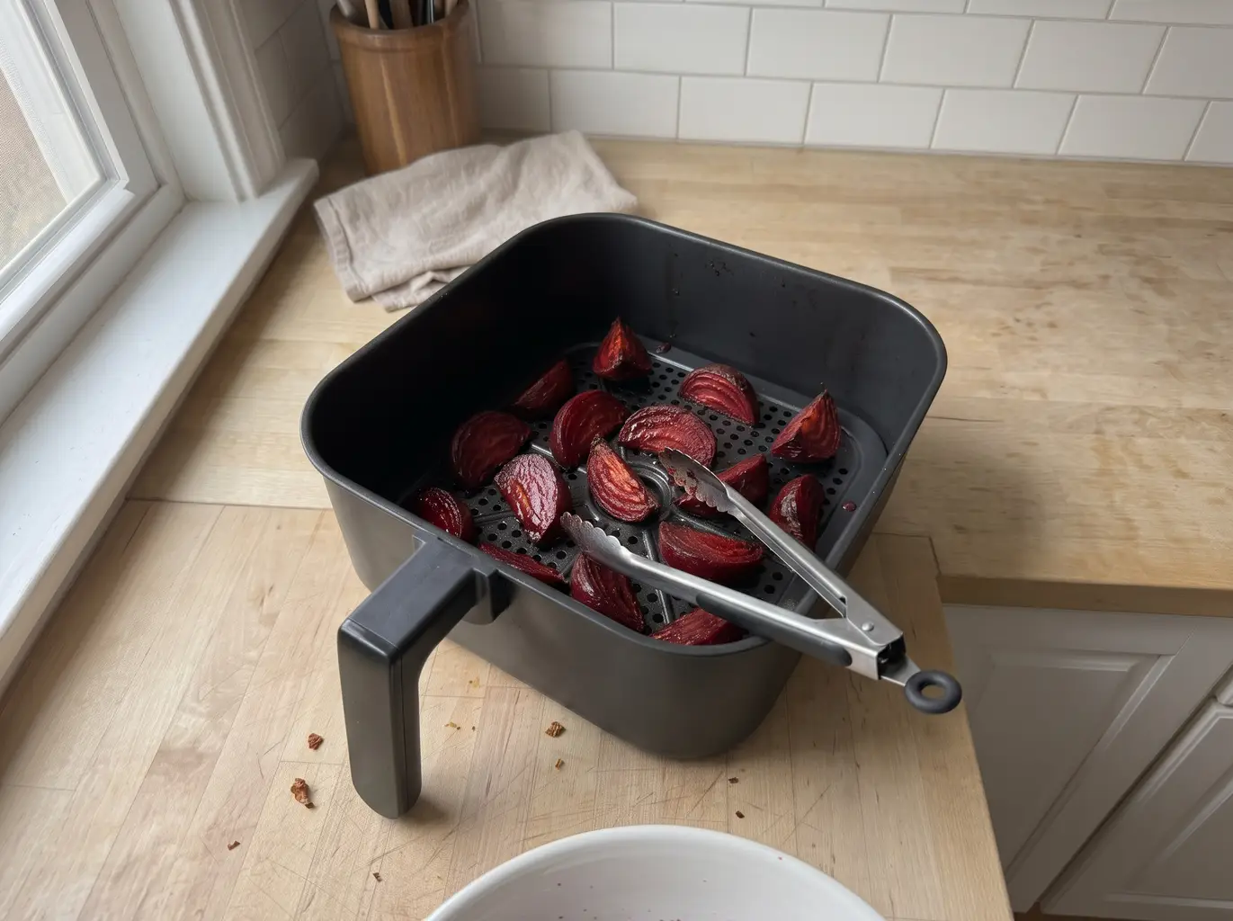 Roasted beets in a nonstick air fryer basket