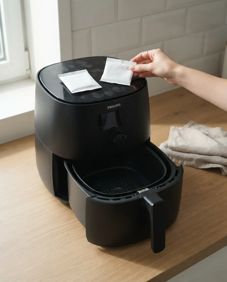 Setting two icing packets on top of the air fryer to soften while the strudels bake