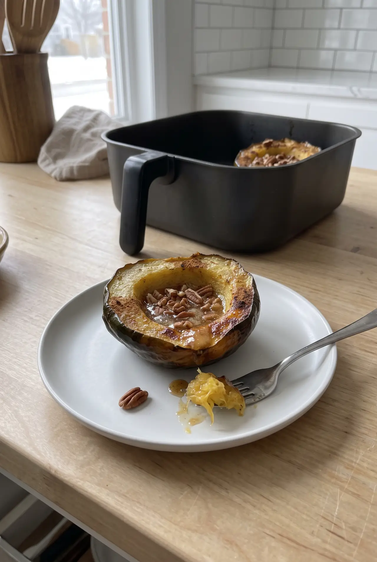 Air fryer acorn squash halves with maple butter