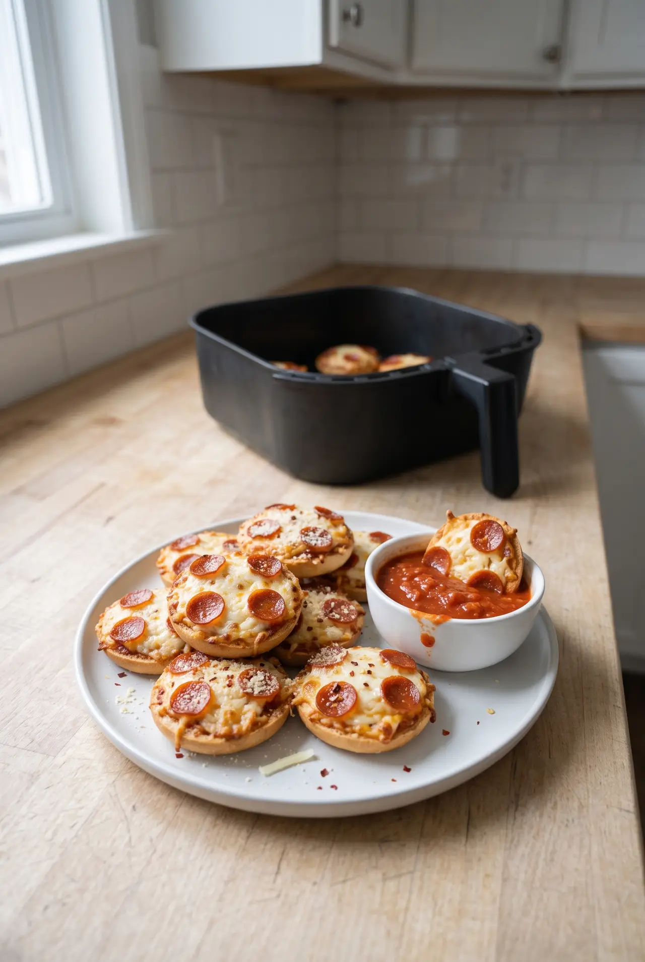 Air fryer Bagel Bites served on a plate