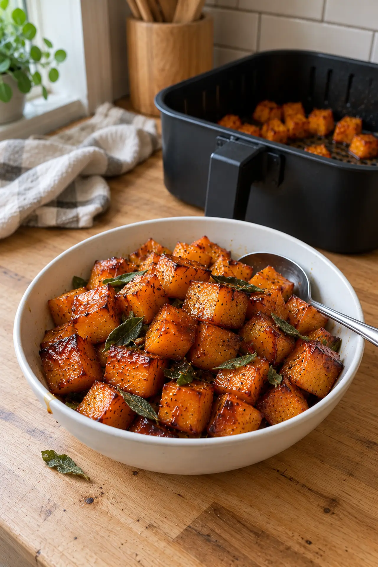 Roasted air fryer butternut squash cubes