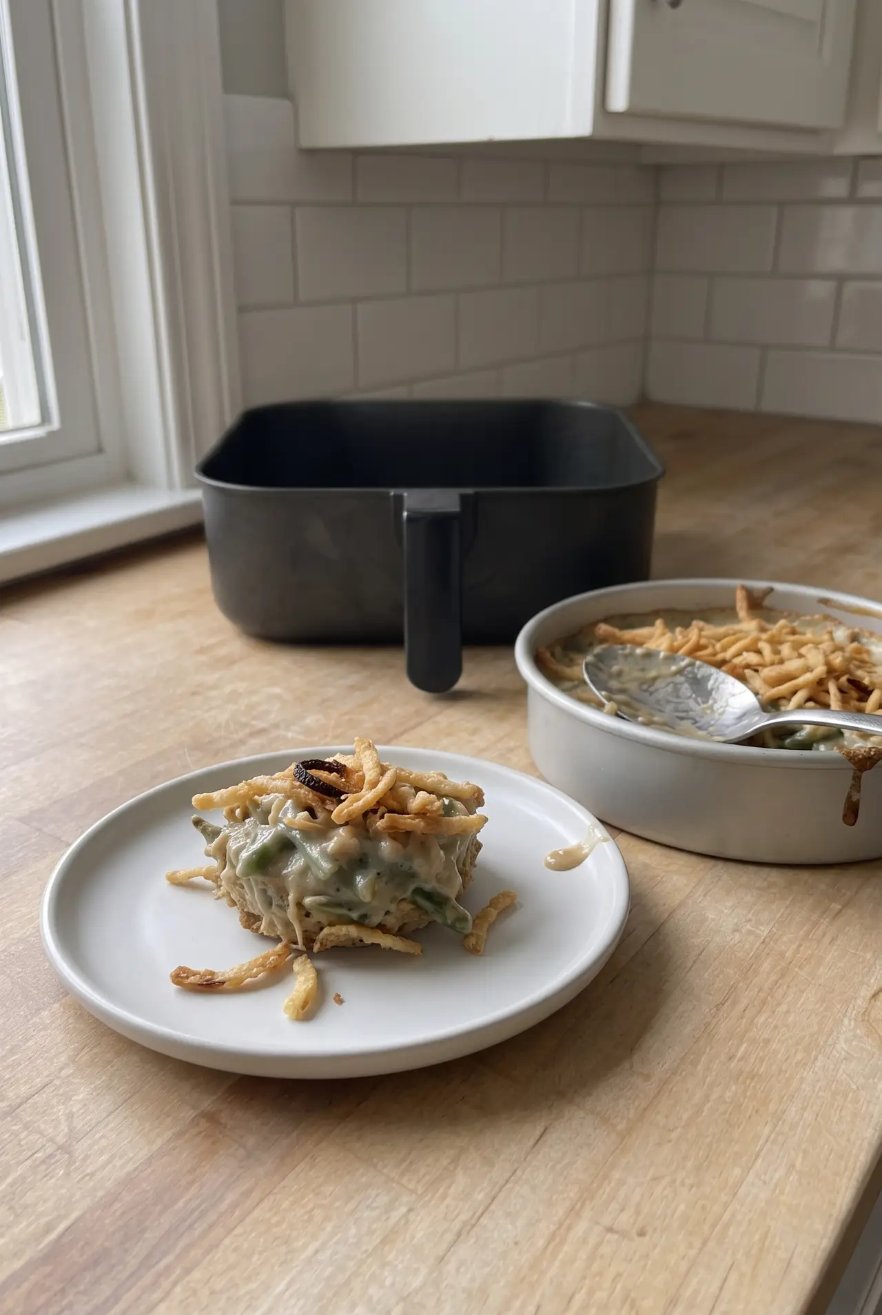 Air fryer green bean casserole with crispy onions