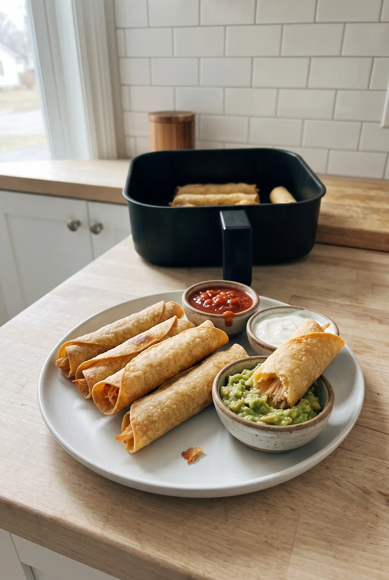 Crispy air fryer taquitos with dips