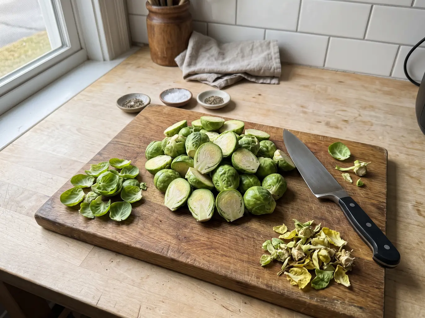 Brussels sprouts trimmed and halved