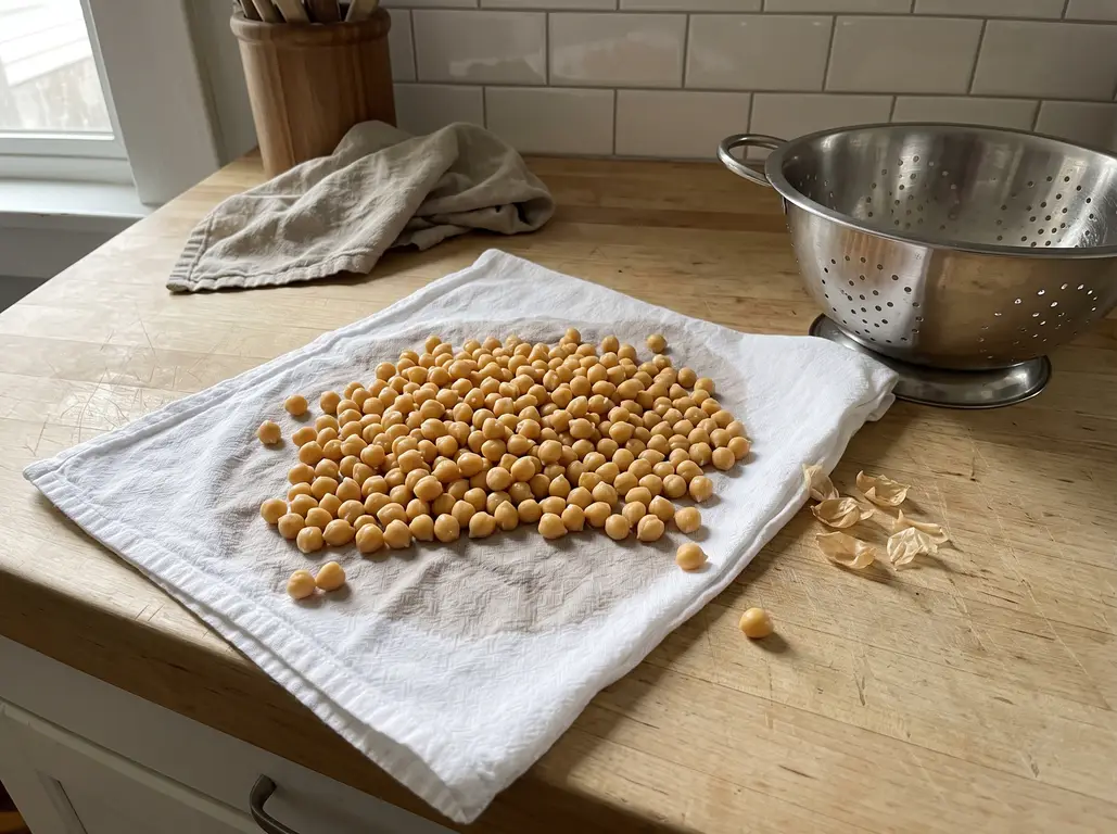 Chickpeas towel-dried until matte