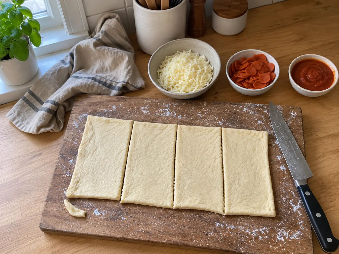 Crescent dough cut into rectangles for homemade hot pockets