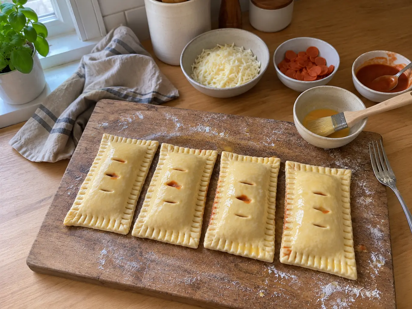Homemade hot pockets crimped shut with a fork