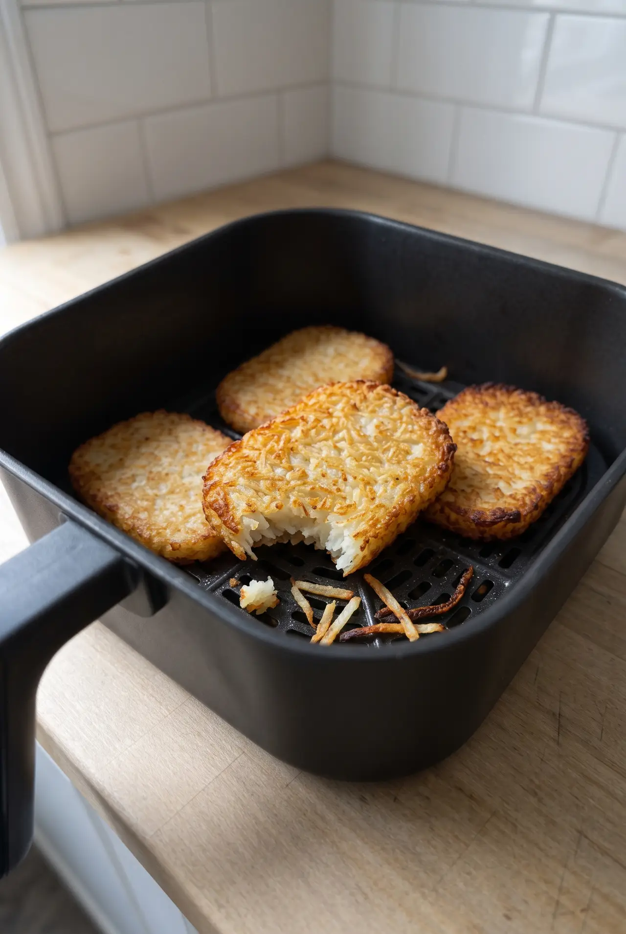 Close-up of a crispy air fryer hash brown
