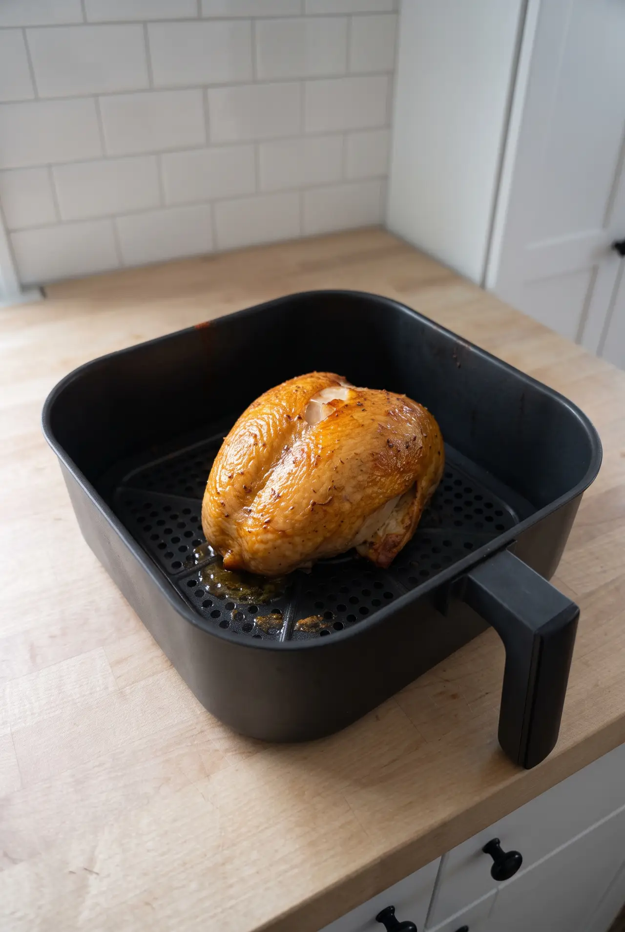 Close-up of crispy air fryer turkey skin