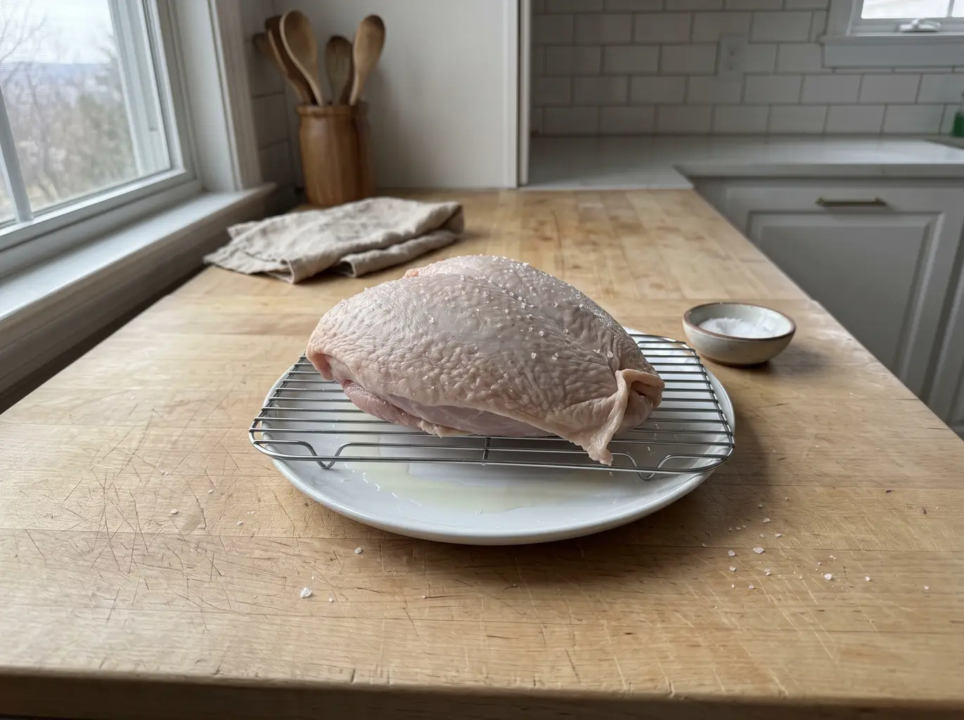 Turkey breast dry brined uncovered overnight