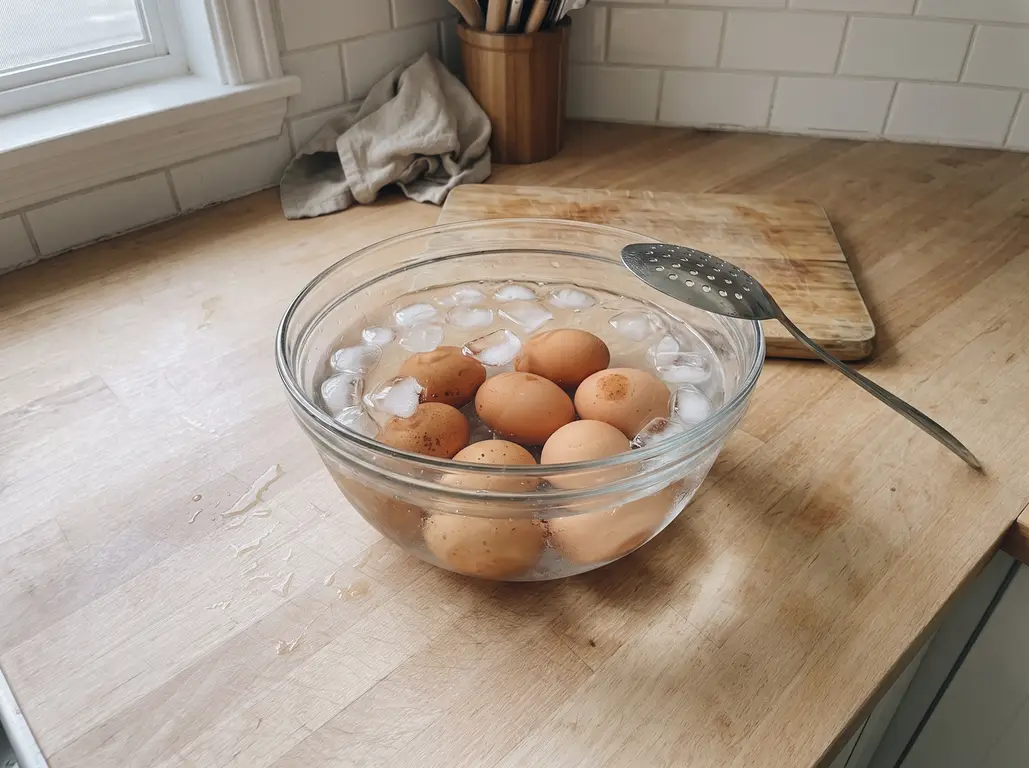 Eggs transferred to an ice bath