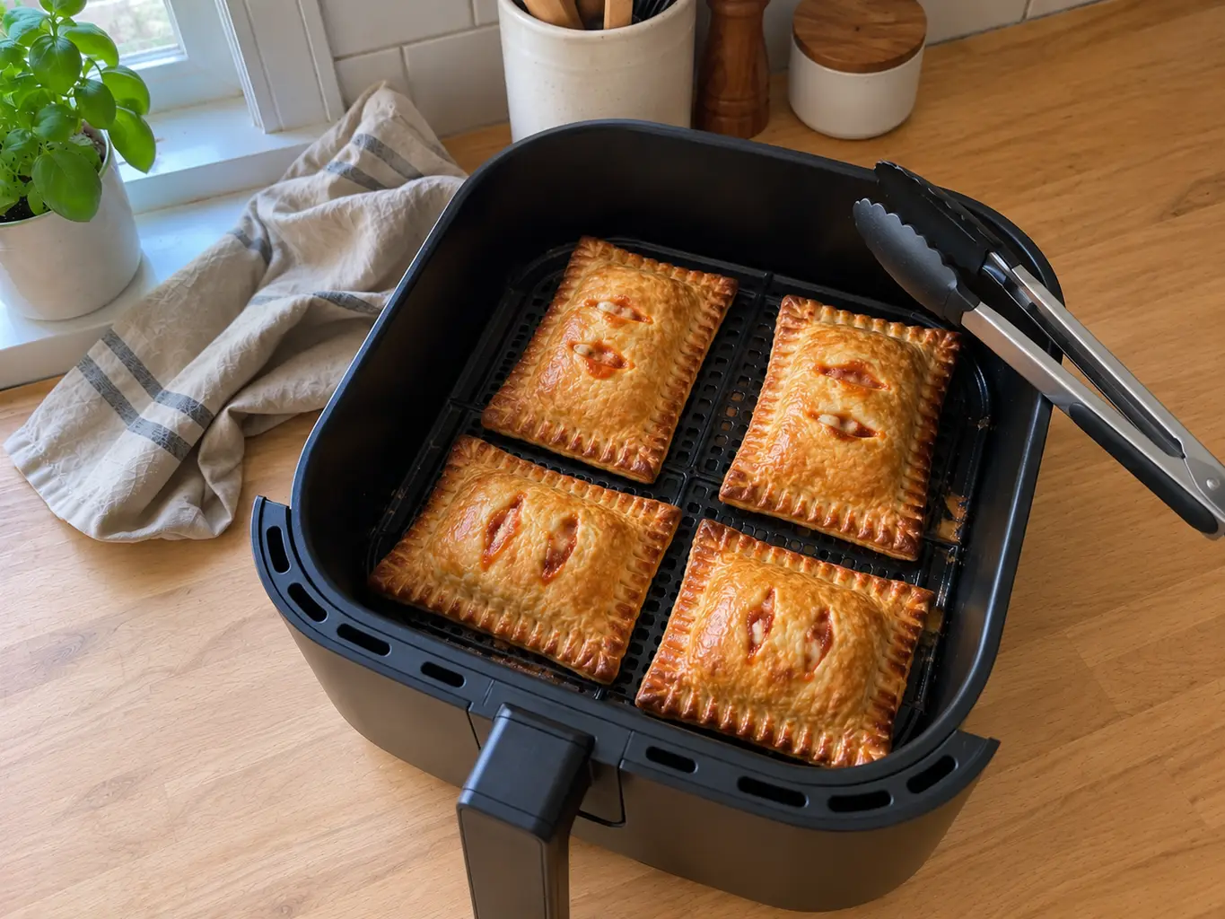 Golden crisp Hot Pockets in the air fryer basket