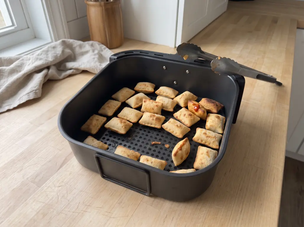 Golden pizza rolls with browned corners in the basket