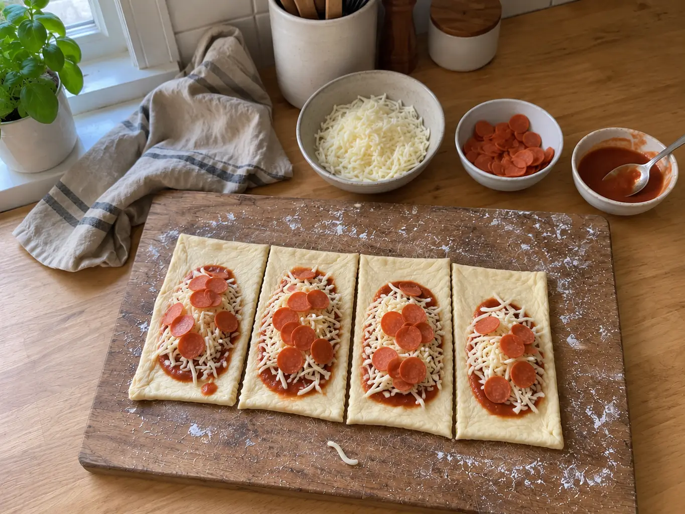 Homemade hot pockets filled with ham and cheese