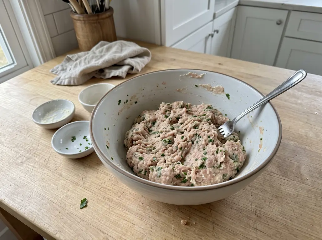 The meatball mixture combined in a bowl