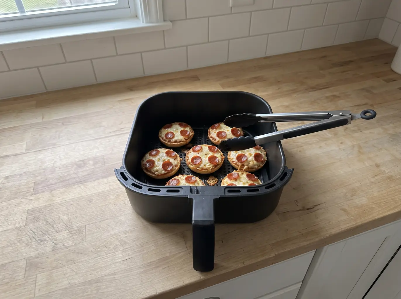Bagel Bites with melted bubbly cheese in the basket