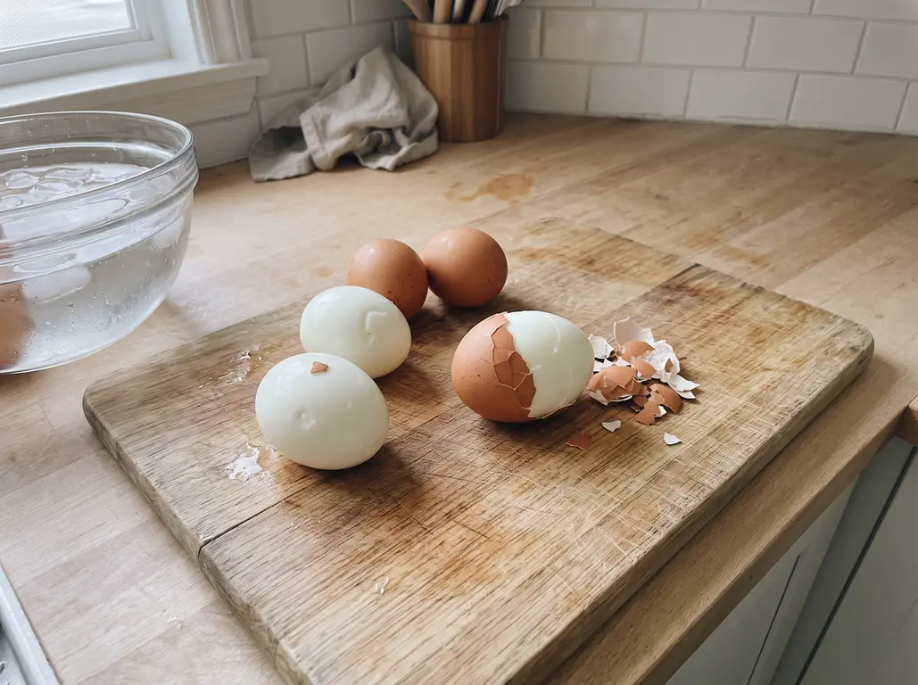 Peeling a hard boiled egg from the wide end