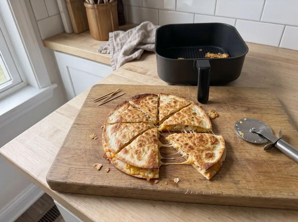 Quesadilla cut into golden wedges
