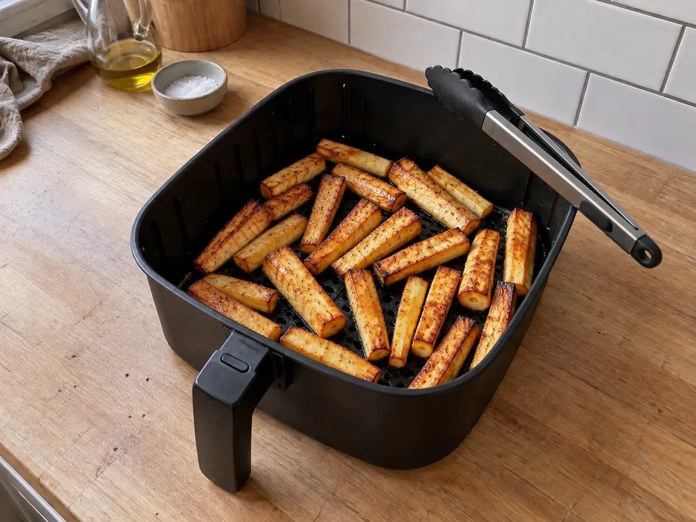 Caramelized roasted parsnips in the air fryer basket