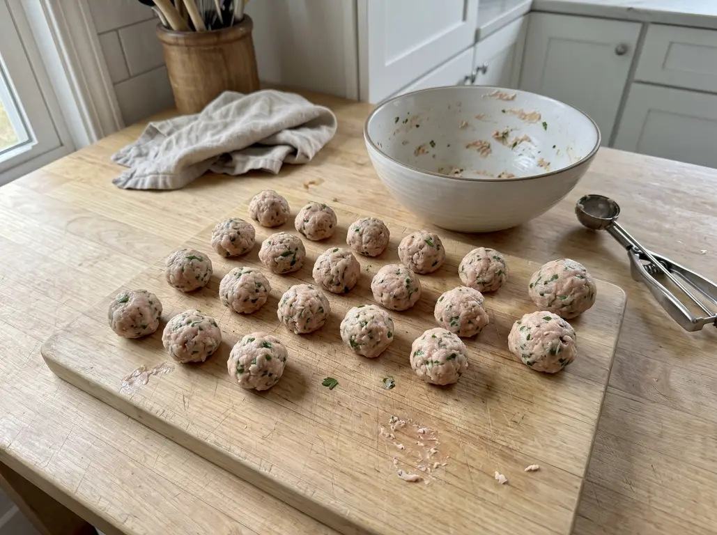 Rolled meatballs ready for the air fryer