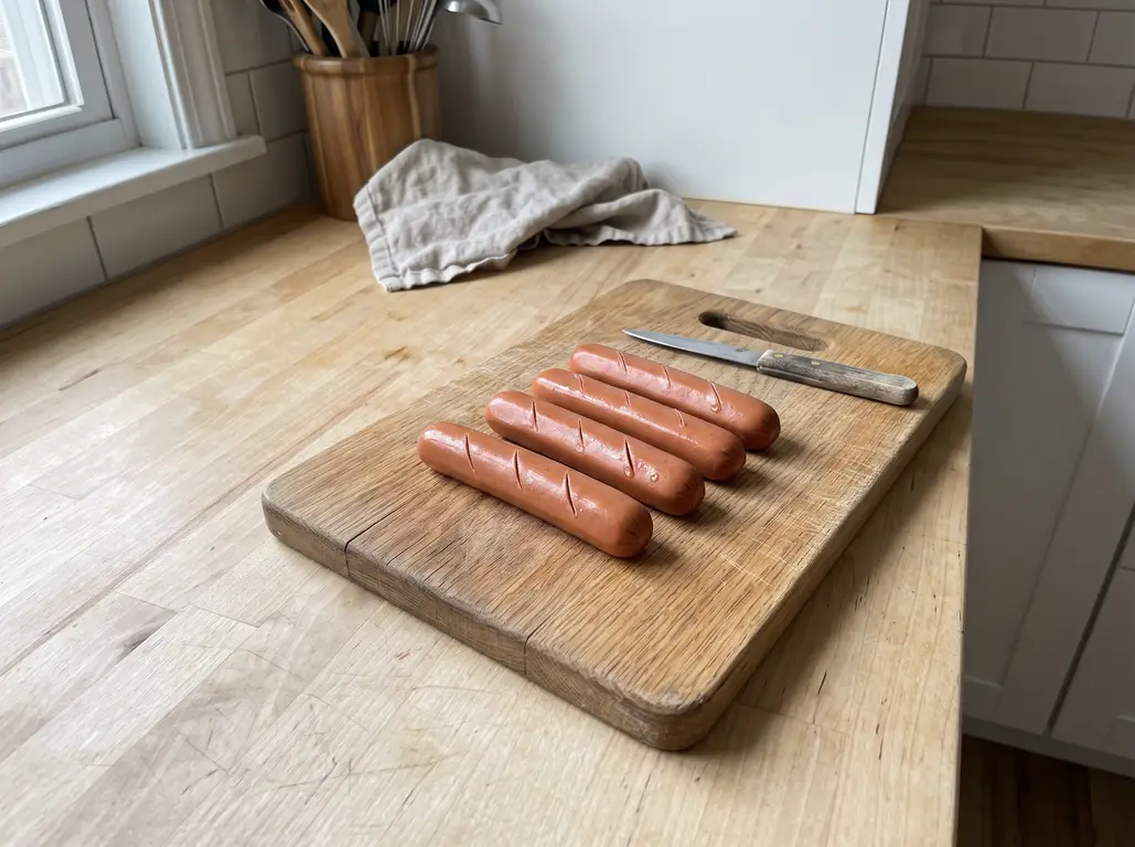 Hot dogs scored with shallow diagonal slits