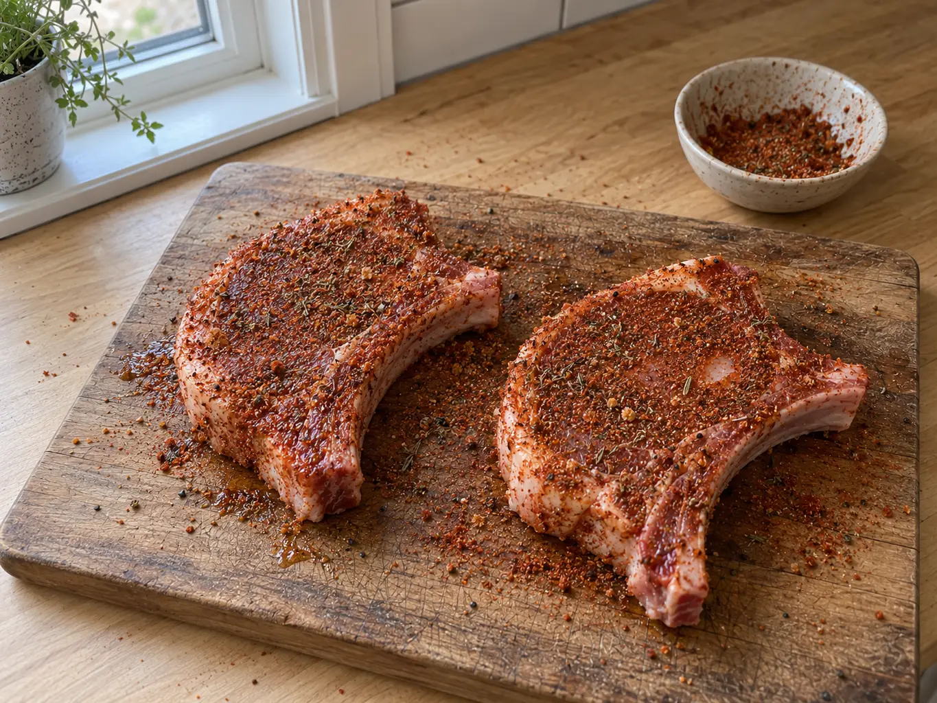 Pork chops rubbed with the paprika spice blend