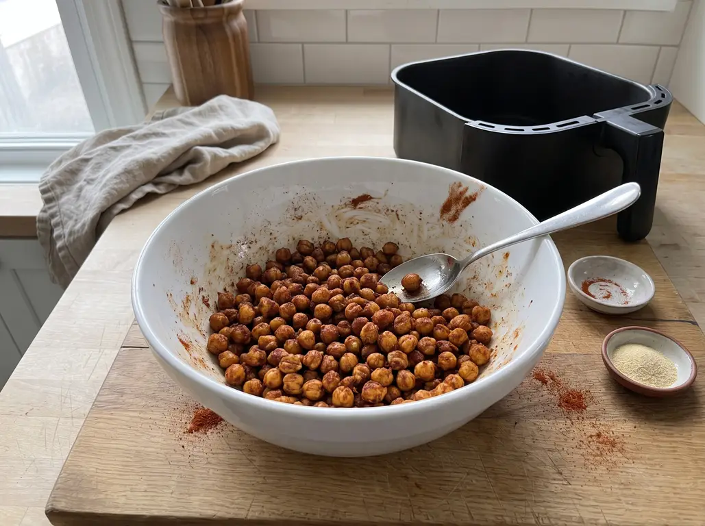 Chickpeas tossed with smoky spices after cooking