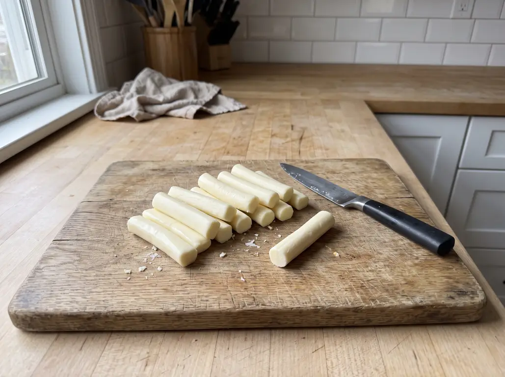 String cheese halved into short sticks