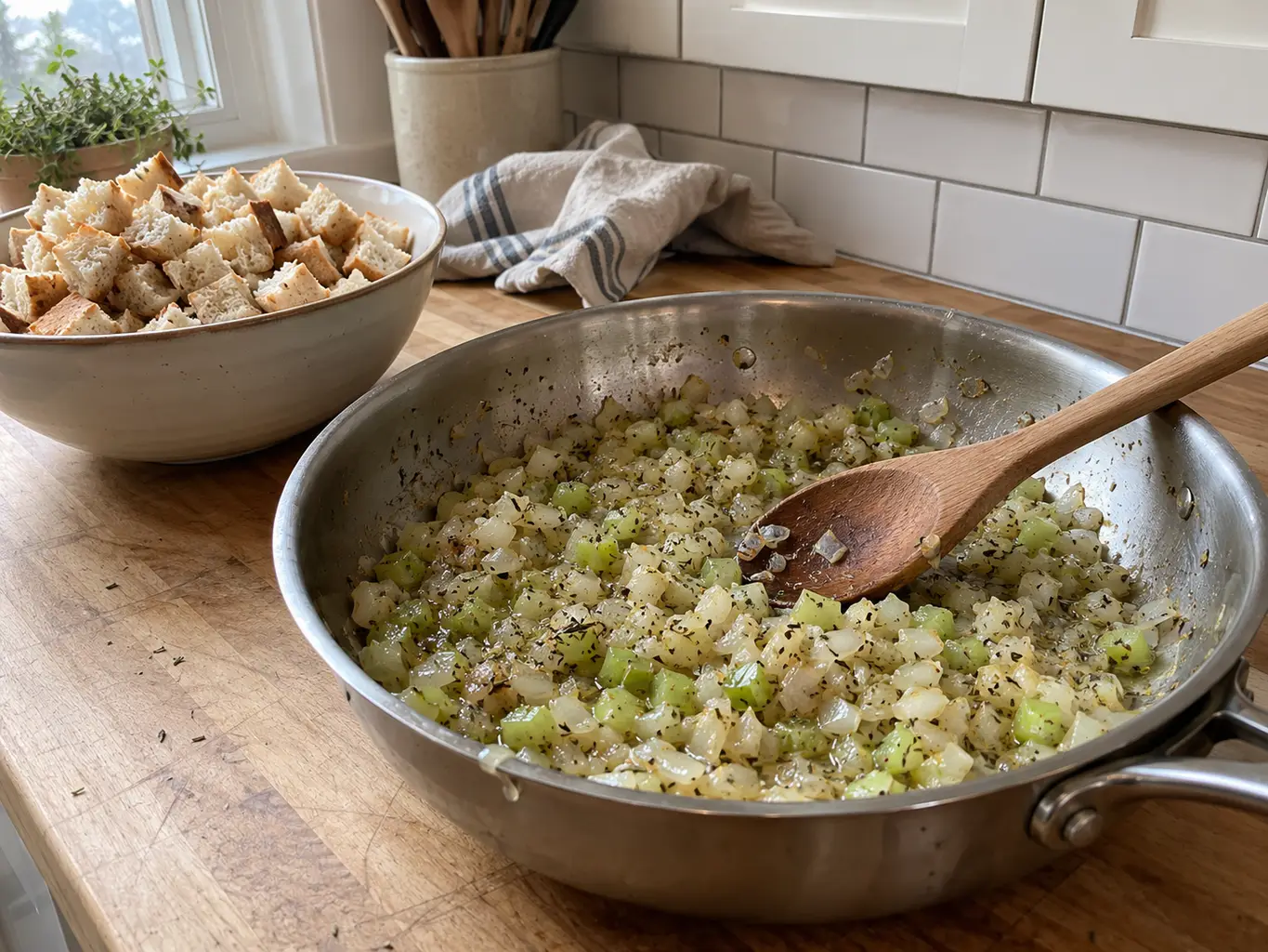 Onion and celery sauteed in butter for stuffing